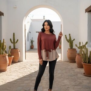 Charlie Paige dusty pink and Beige Blouse